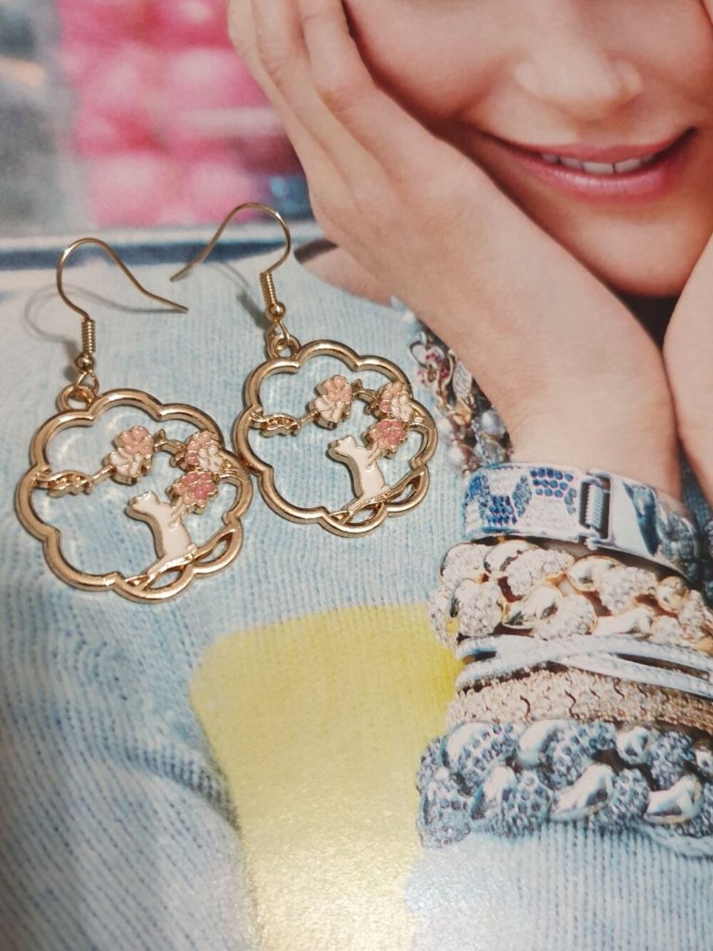Cat Gold Dangle Earrings Charm Women Fashion Casual Formal Jewelry Gift